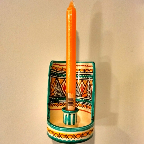 Vintage Mexican pottery handpainted candle wall sconce